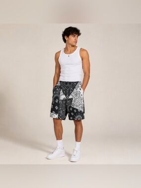 Asylum - Men’s Black Bandana Athletic Shorts